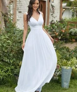 Ever-Pretty US Summer Dresses 2022 Sleeveless V-Neck Casual Chiffon Wedding Dress