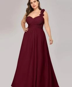 Ever-Pretty US Plus Size One Shoulder Long Chiffon Bridesmaid Dress Summer Dresses 2022