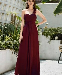 Ever-Pretty US Sweet Pleated Bodice One Shoulder Chiffon Bridesmaid Dress Summer Dresses 2022