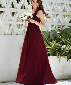 Ever-Pretty US Custom Size Chiffon Sweetheart Pleated One Shoulder Bridesmaid Dress Summer Dresses 2022