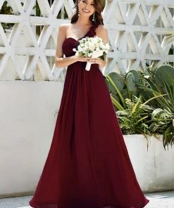 Ever-Pretty US Custom Size Chiffon Sweetheart Pleated One Shoulder Bridesmaid Dress Summer Dresses 2022