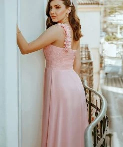 Ever-Pretty US Sweet Pleated Bodice One Shoulder Chiffon Bridesmaid Dress Summer Dresses 2022