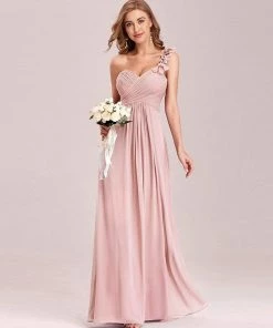 Ever-Pretty US Sweet Pleated Bodice One Shoulder Chiffon Bridesmaid Dress Summer Dresses 2022