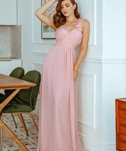 Ever-Pretty US Sweet Pleated Bodice One Shoulder Chiffon Bridesmaid Dress Summer Dresses 2022