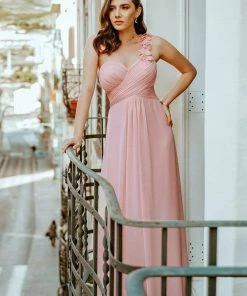 Ever-Pretty US Sweet Pleated Bodice One Shoulder Chiffon Bridesmaid Dress Summer Dresses 2022