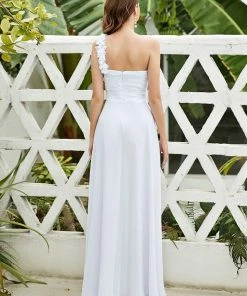 Ever-Pretty US Summer Dresses 2022 Pleated Bodice One Shoulder Simple Chiffon Wedding Dress