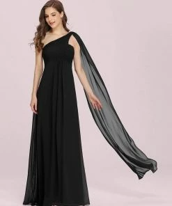 Ever-Pretty US Summer Dresses 2022 Custom Size Pleated One Shoulder Long Chiffon Evening Dress