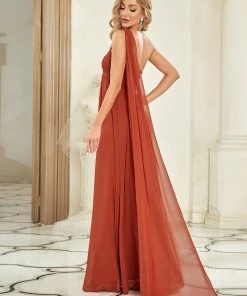Ever-Pretty US Summer Dresses 2022 Custom Size Pleated One Shoulder Long Chiffon Evening Dress