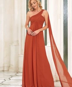 Ever-Pretty US Summer Dresses 2022 Custom Size Pleated One Shoulder Long Chiffon Evening Dress
