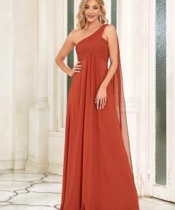 Ever-Pretty US Summer Dresses 2022 Custom Size Pleated One Shoulder Long Chiffon Evening Dress