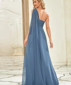 Ever-Pretty US Summer Dresses 2022 Custom Size Pleated One Shoulder Long Chiffon Evening Dress
