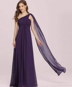 Ever-Pretty US Summer Dresses 2022 Custom Size Pleated One Shoulder Long Chiffon Evening Dress
