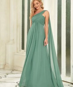 Ever-Pretty US Summer Dresses 2022 Custom Size Pleated One Shoulder Long Chiffon Evening Dress