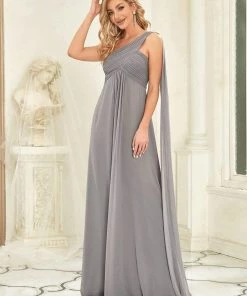 Ever-Pretty US Summer Dresses 2022 Custom Size Pleated One Shoulder Long Chiffon Evening Dress