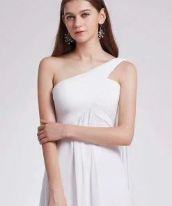 Ever-Pretty US Summer Dresses 2022 Pleated Bodice One Shoulder Simple Wedding Dress With Long Sash