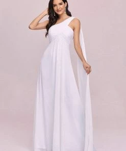 Ever-Pretty US Summer Dresses 2022 Pleated Bodice One Shoulder Simple Wedding Dress With Long Sash