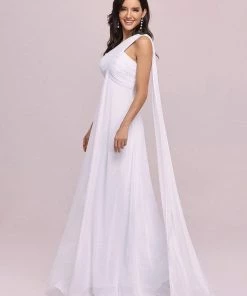 Ever-Pretty US Summer Dresses 2022 Pleated Bodice One Shoulder Simple Wedding Dress With Long Sash