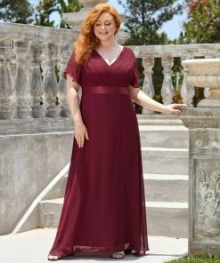 Ever-Pretty US Evening Dresses & Gowns Plus Size Empire Waist V Back Evening Dress With Short Sleeves