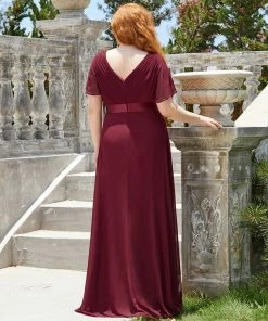 Ever-Pretty US Evening Dresses & Gowns Plus Size Empire Waist V Back Evening Dress With Short Sleeves