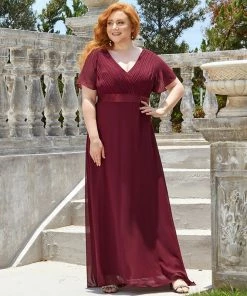 Ever-Pretty US Evening Dresses & Gowns Plus Size Empire Waist V Back Evening Dress With Short Sleeves