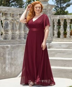 Ever-Pretty US Evening Dresses & Gowns Plus Size Empire Waist V Back Evening Dress With Short Sleeves