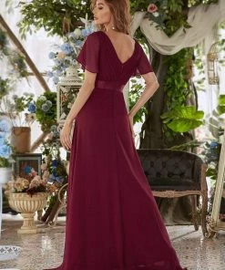 Ever-Pretty US Long Chiffon Empire Waist Bridesmaid Dress With Short Flutter Sleeves Evening Dresses & Gowns