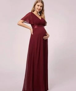Ever-Pretty US Empire Bodice Pleated Maxi Bump Friendly Dress With Sleeves SHOP BY OCCASION