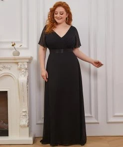 Ever-Pretty US Evening Dresses & Gowns Plus Size Empire Waist V Back Evening Dress With Short Sleeves