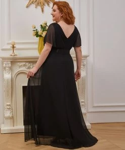 Ever-Pretty US Evening Dresses & Gowns Plus Size Empire Waist V Back Evening Dress With Short Sleeves