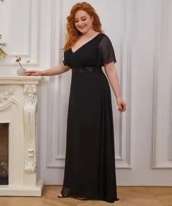 Ever-Pretty US Evening Dresses & Gowns Plus Size Empire Waist V Back Evening Dress With Short Sleeves