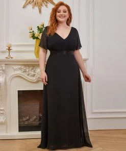 Ever-Pretty US Evening Dresses & Gowns Plus Size Empire Waist V Back Evening Dress With Short Sleeves