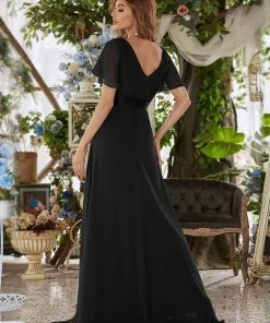 Ever-Pretty US Long Empire Waist Evening Dress With Short Flutter Sleeves Evening Dresses & Gowns