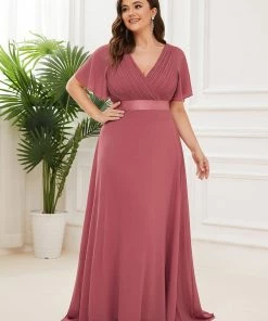 Ever-Pretty US Evening Dresses & Gowns Plus Size Empire Waist V Back Evening Dress With Short Sleeves