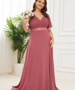 Ever-Pretty US Evening Dresses & Gowns Plus Size Empire Waist V Back Evening Dress With Short Sleeves