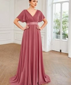 Ever-Pretty US Flutter Sleeves Empire Waist Long Chiffon Evening Dress SHOP BY OCCASION