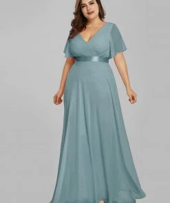 Ever-Pretty US Evening Dresses & Gowns Plus Size Empire Waist V Back Evening Dress With Short Sleeves
