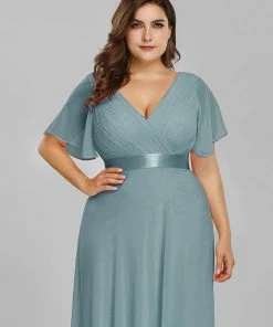 Ever-Pretty US Evening Dresses & Gowns Plus Size Empire Waist V Back Evening Dress With Short Sleeves
