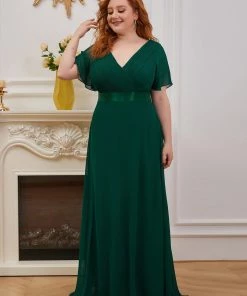 Ever-Pretty US Evening Dresses & Gowns Plus Size Empire Waist V Back Evening Dress With Short Sleeves