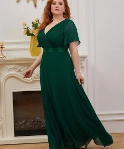 Ever-Pretty US Evening Dresses & Gowns Plus Size Empire Waist V Back Evening Dress With Short Sleeves