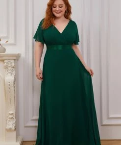 Ever-Pretty US Evening Dresses & Gowns Plus Size Empire Waist V Back Evening Dress With Short Sleeves