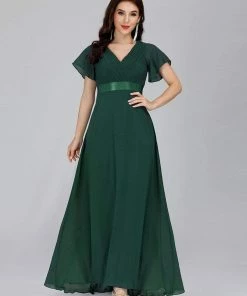 Ever-Pretty US Long Chiffon Empire Waist Bridesmaid Dress With Short Flutter Sleeves Evening Dresses & Gowns