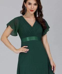 Ever-Pretty US Long Chiffon Empire Waist Bridesmaid Dress With Short Flutter Sleeves Evening Dresses & Gowns