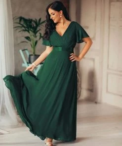 Ever-Pretty US Long Chiffon Empire Waist Bridesmaid Dress With Short Flutter Sleeves Evening Dresses & Gowns