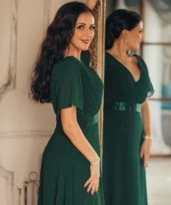 Ever-Pretty US Long Chiffon Empire Waist Bridesmaid Dress With Short Flutter Sleeves Evening Dresses & Gowns