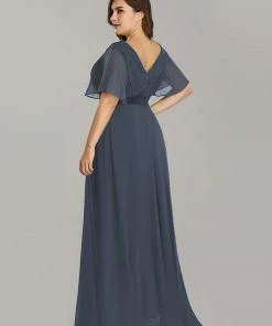 Ever-Pretty US Evening Dresses & Gowns Plus Size Empire Waist V Back Evening Dress With Short Sleeves
