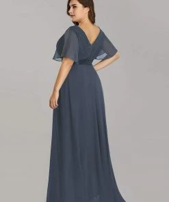 Ever-Pretty US Long Chiffon Empire Waist Bridesmaid Dress With Short Flutter Sleeves Evening Dresses & Gowns