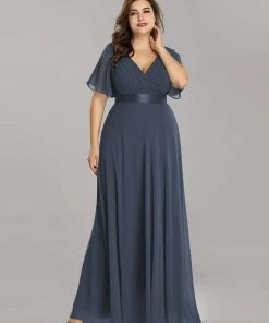 Ever-Pretty US Long Chiffon Empire Waist Bridesmaid Dress With Short Flutter Sleeves Evening Dresses & Gowns