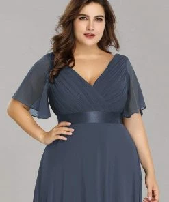 Ever-Pretty US Long Chiffon Empire Waist Bridesmaid Dress With Short Flutter Sleeves Evening Dresses & Gowns