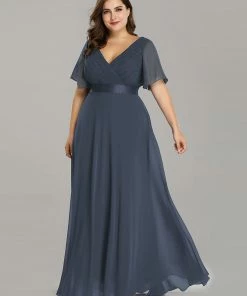 Ever-Pretty US Evening Dresses & Gowns Plus Size Empire Waist V Back Evening Dress With Short Sleeves