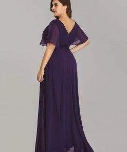 Ever-Pretty US Long Chiffon Empire Waist Bridesmaid Dress With Short Flutter Sleeves Evening Dresses & Gowns